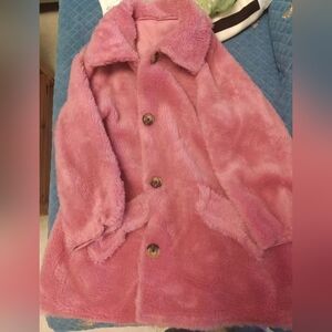 Pink Faux Fur Coat with Button Closure